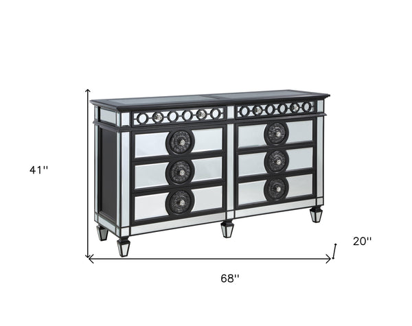 Homeroots 68" Black And Silver Solid And Manufactured Wood Mirrored Eight Drawer Double Dresser  Solid And Manufactured Wood 486522