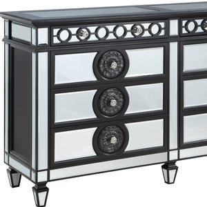 Homeroots 68" Black And Silver Solid And Manufactured Wood Mirrored Eight Drawer Double Dresser  Solid And Manufactured Wood 486522