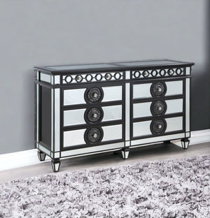Homeroots 68" Black And Silver Solid And Manufactured Wood Mirrored Eight Drawer Double Dresser  Solid And Manufactured Wood 486522