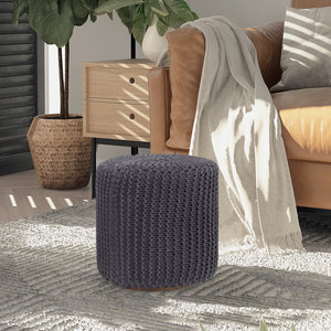 Homeroots 16" Gray Cotton Blend Round Pouf Ottoman Dark Grey  486527
