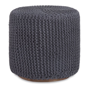 Homeroots 16" Gray Cotton Blend Round Pouf Ottoman Dark Grey  486527