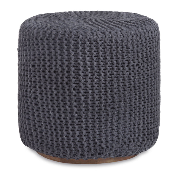 Homeroots 16" Gray Cotton Blend Round Pouf Ottoman Dark Grey  486527