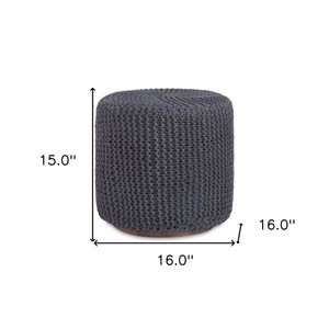 Homeroots 16" Gray Cotton Blend Round Pouf Ottoman Dark Grey  486527