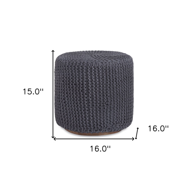 Homeroots 16" Gray Cotton Blend Round Pouf Ottoman Dark Grey  486527