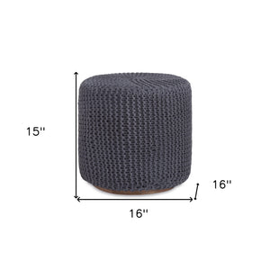 Homeroots 16" Gray Cotton Blend Round Pouf Ottoman Dark Grey  486527