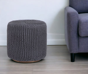 Homeroots 16" Gray Cotton Blend Round Pouf Ottoman Dark Grey  486527
