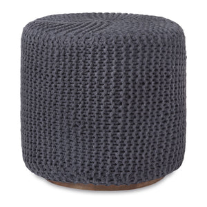 Homeroots 16" Gray Cotton Blend Round Pouf Ottoman Dark Grey  486527