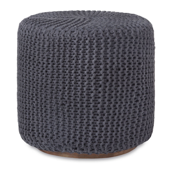 Homeroots 16" Gray Cotton Blend Round Pouf Ottoman Dark Grey  486527
