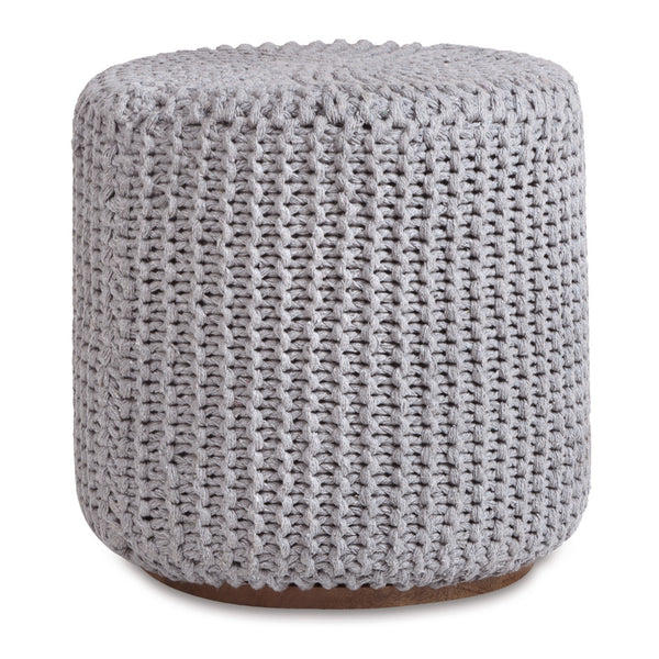 Homeroots 16" Light Gray Cotton Blend Round Pouf Ottoman Light Grey  486528