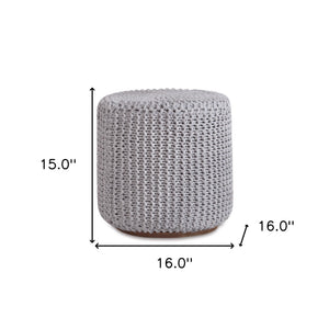 Homeroots 16" Light Gray Cotton Blend Round Pouf Ottoman Light Grey  486528