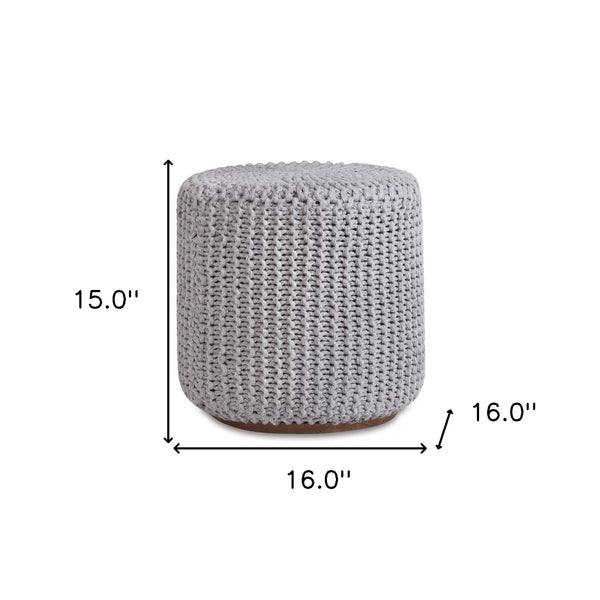 Homeroots 16" Light Gray Cotton Blend Round Pouf Ottoman Light Grey  486528