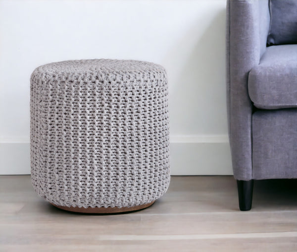 Homeroots 16" Light Gray Cotton Blend Round Pouf Ottoman Light Grey  486528