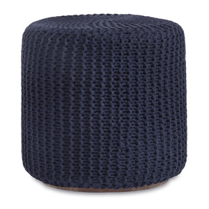 Homeroots 16" Navy Blue Cotton Blend Round Pouf Ottoman Navy  486529