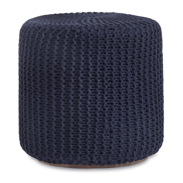Homeroots 16" Navy Blue Cotton Blend Round Pouf Ottoman Navy  486529