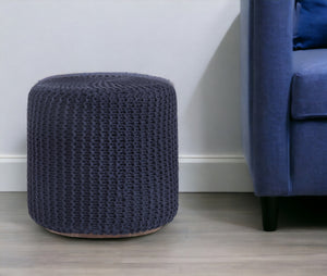 Homeroots 16" Navy Blue Cotton Blend Round Pouf Ottoman Navy  486529