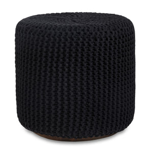 Homeroots 16" Black Cotton Blend Round Pouf Ottoman Black  486530
