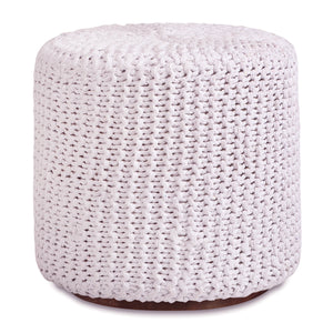 Homeroots 16" White Cotton Blend Round Pouf Ottoman White  486531