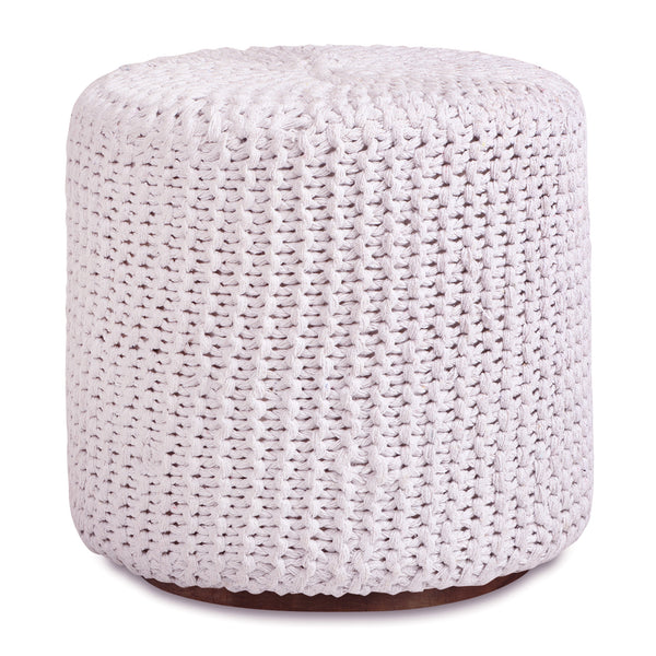 Homeroots 16" White Cotton Blend Round Pouf Ottoman White  486531