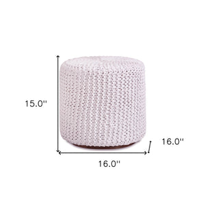 Homeroots 16" White Cotton Blend Round Pouf Ottoman White  486531