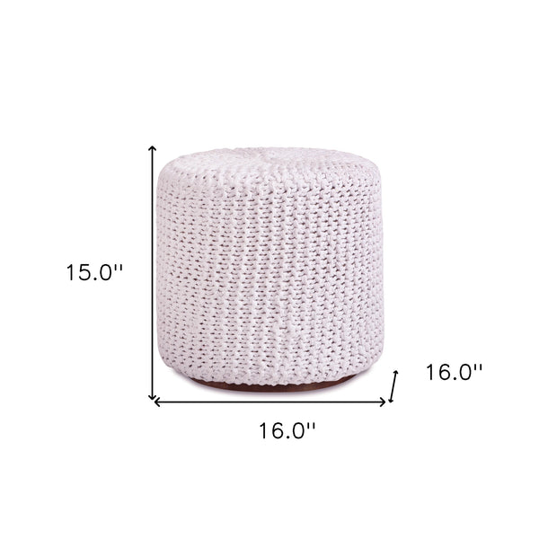Homeroots 16" White Cotton Blend Round Pouf Ottoman White  486531