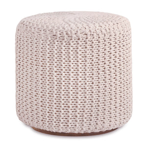 Homeroots 16" Ivory Cotton Blend Round Pouf Ottoman Ivory  486532