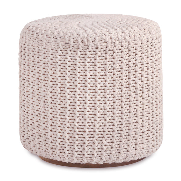Homeroots 16" Ivory Cotton Blend Round Pouf Ottoman Ivory  486532