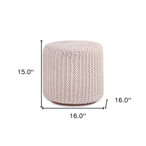 Homeroots 16" Ivory Cotton Blend Round Pouf Ottoman Ivory  486532
