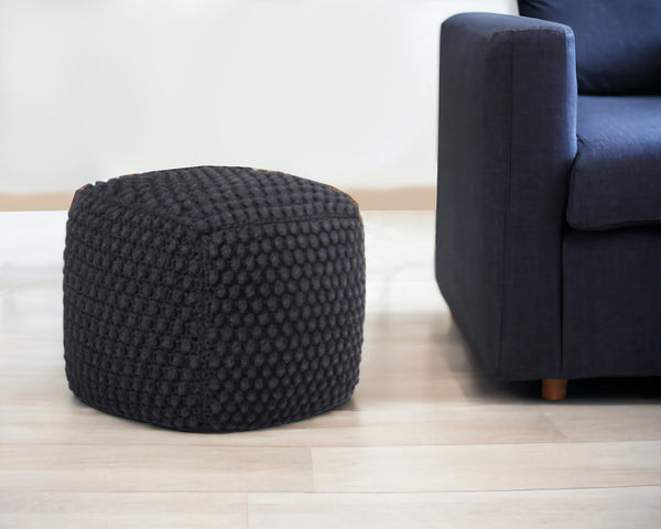 Homeroots 18" Black Cotton Blend Pouf Ottoman Black  486534