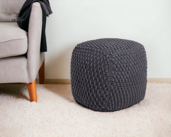 Homeroots 18" Gray Cotton Blend Pouf Ottoman Dark Grey  486535