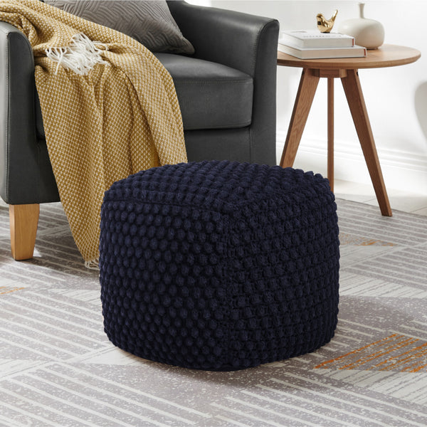 Homeroots 18" Navy Blue Cotton Blend Pouf Ottoman Navy  486536
