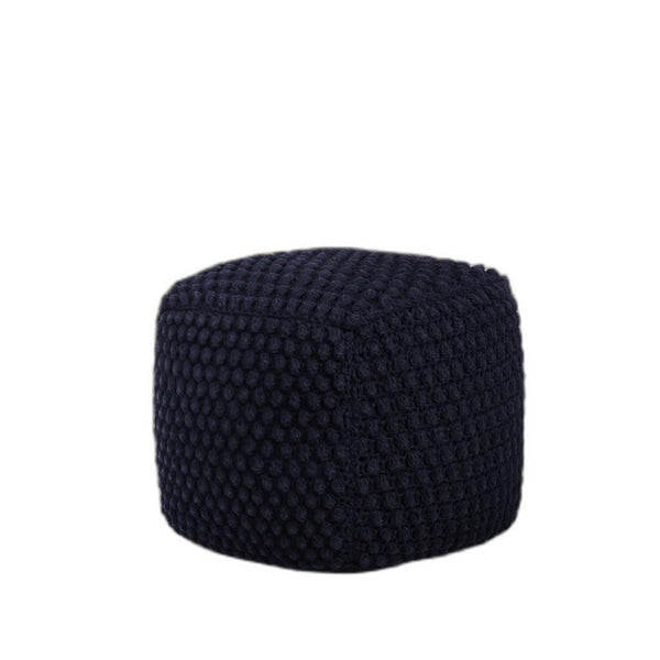 Homeroots 18" Navy Blue Cotton Blend Pouf Ottoman Navy  486536