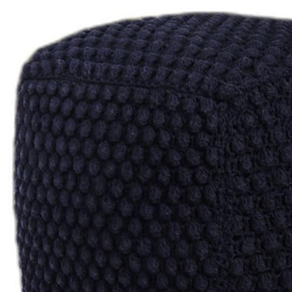 Homeroots 18" Navy Blue Cotton Blend Pouf Ottoman Navy  486536