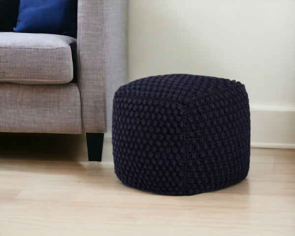 Homeroots 18" Navy Blue Cotton Blend Pouf Ottoman Navy  486536