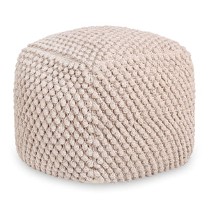Homeroots 18" Ivory Cotton Blend Pouf Ottoman Ivory  486537