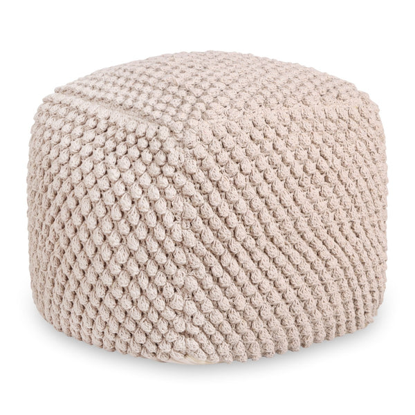 Homeroots 18" Ivory Cotton Blend Pouf Ottoman Ivory  486537