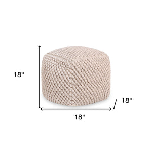 Homeroots 18" Ivory Cotton Blend Pouf Ottoman Ivory  486537