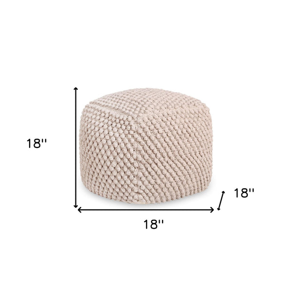 Homeroots 18" Ivory Cotton Blend Pouf Ottoman Ivory  486537