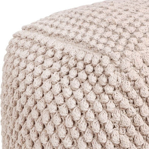 Homeroots 18" Ivory Cotton Blend Pouf Ottoman Ivory  486537