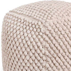 Homeroots 18" Ivory Cotton Blend Pouf Ottoman Ivory  486537