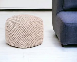 Homeroots 18" Ivory Cotton Blend Pouf Ottoman Ivory  486537