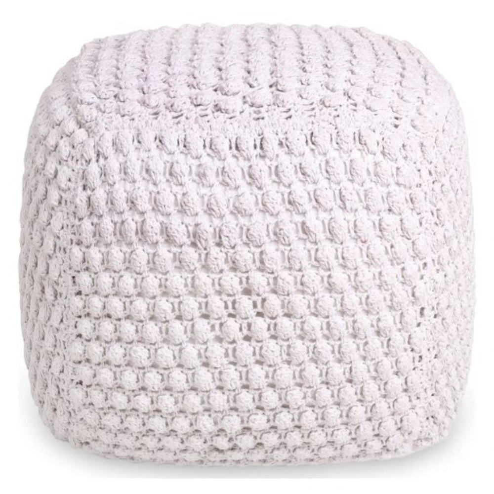 HomeRoots 18" Modern Cotton Blend Pouf Ottoman - Versatile Footrest or Extra Seat for Stylish Living Spaces White 486538