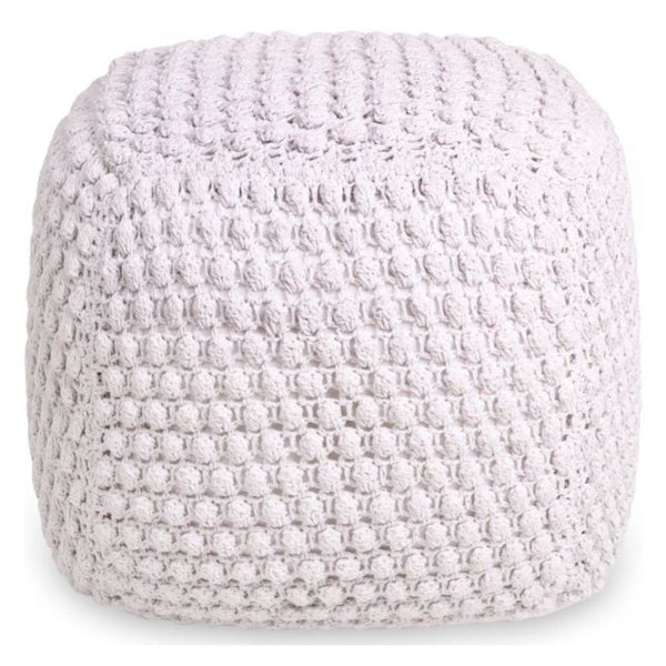 Homeroots 18" White Cotton Blend Pouf Ottoman White  486538