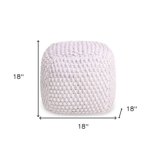 Homeroots 18" White Cotton Blend Pouf Ottoman White  486538