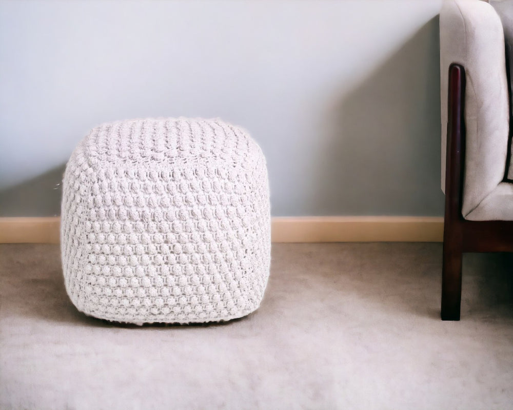 HomeRoots 18" Modern Cotton Blend Pouf Ottoman - Versatile Footrest or Extra Seat for Stylish Living Spaces White 486538