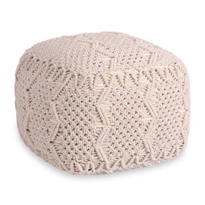 Homeroots 18" Ivory Cotton Blend Pouf Ottoman Ivory  486539