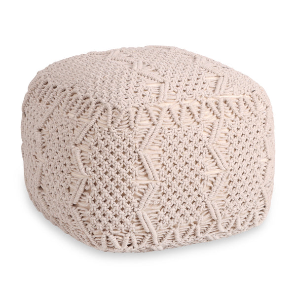 Homeroots 18" Ivory Cotton Blend Pouf Ottoman Ivory  486539