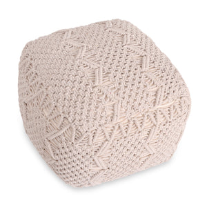 Homeroots 18" Ivory Cotton Blend Pouf Ottoman Ivory  486539