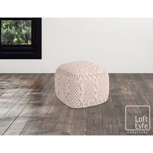 Homeroots 18" Ivory Cotton Blend Pouf Ottoman Ivory  486539