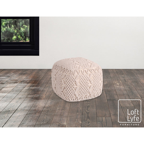 Homeroots 18" Ivory Cotton Blend Pouf Ottoman Ivory  486539
