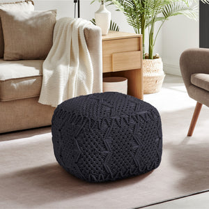 Homeroots 18" Black Cotton Blend Pouf Ottoman Black  486540
